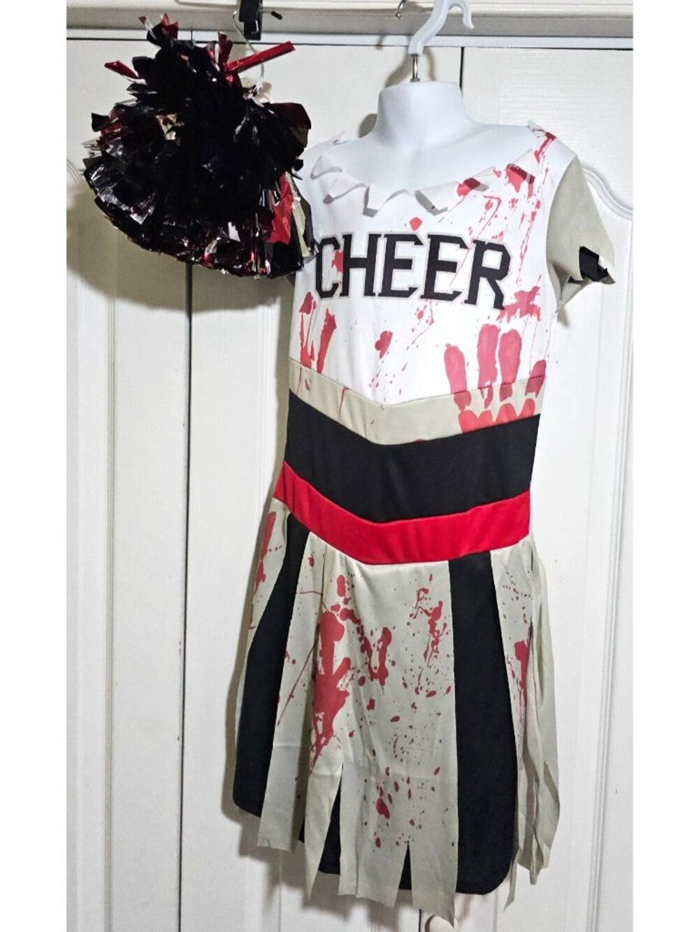 Zombie Cheerleader Costume Girls 8-10 Horror Poms Scary Uniform Killer Dead NEW